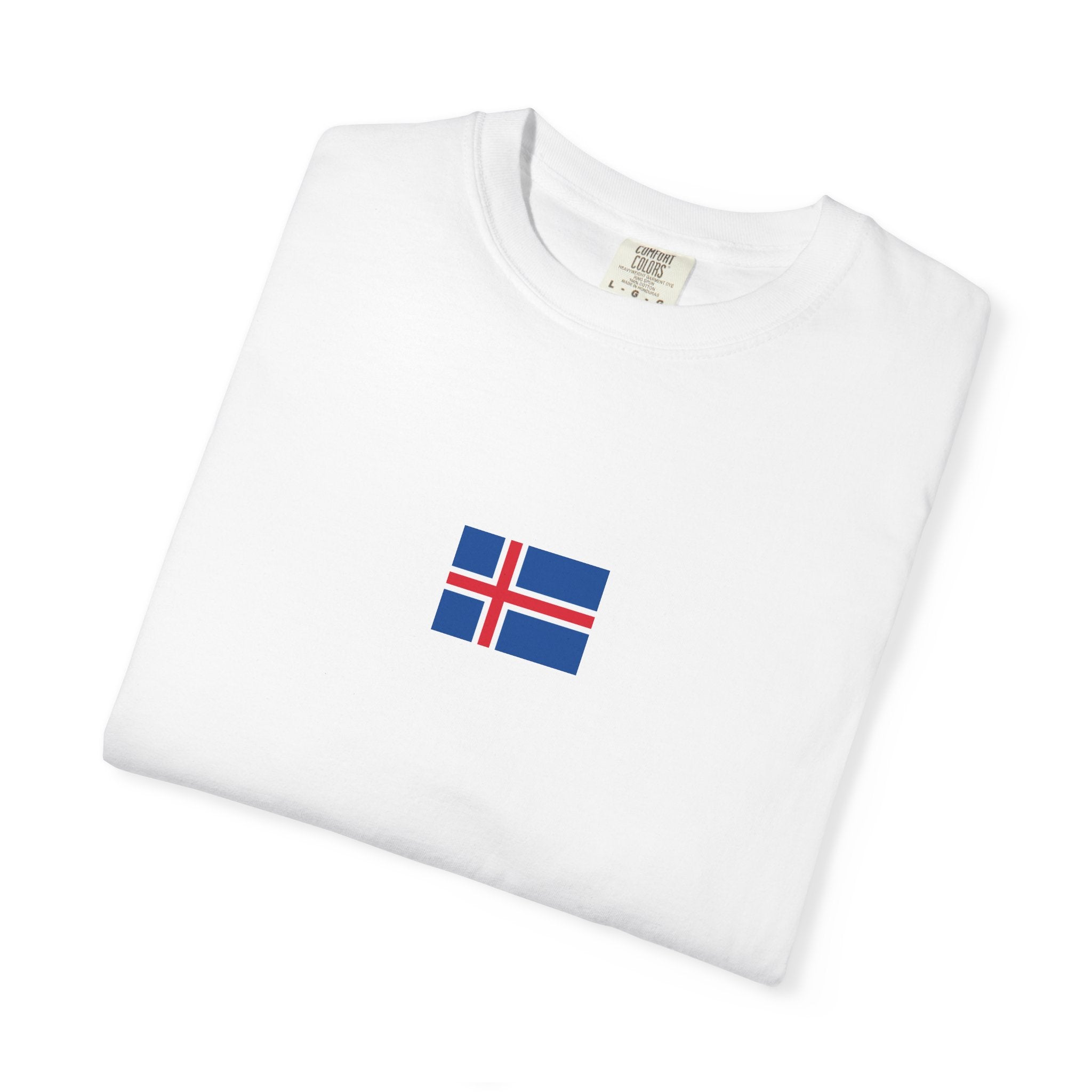 Iceland Flag Map T-Shirt — Small Flag Front, Icelandic Map Back