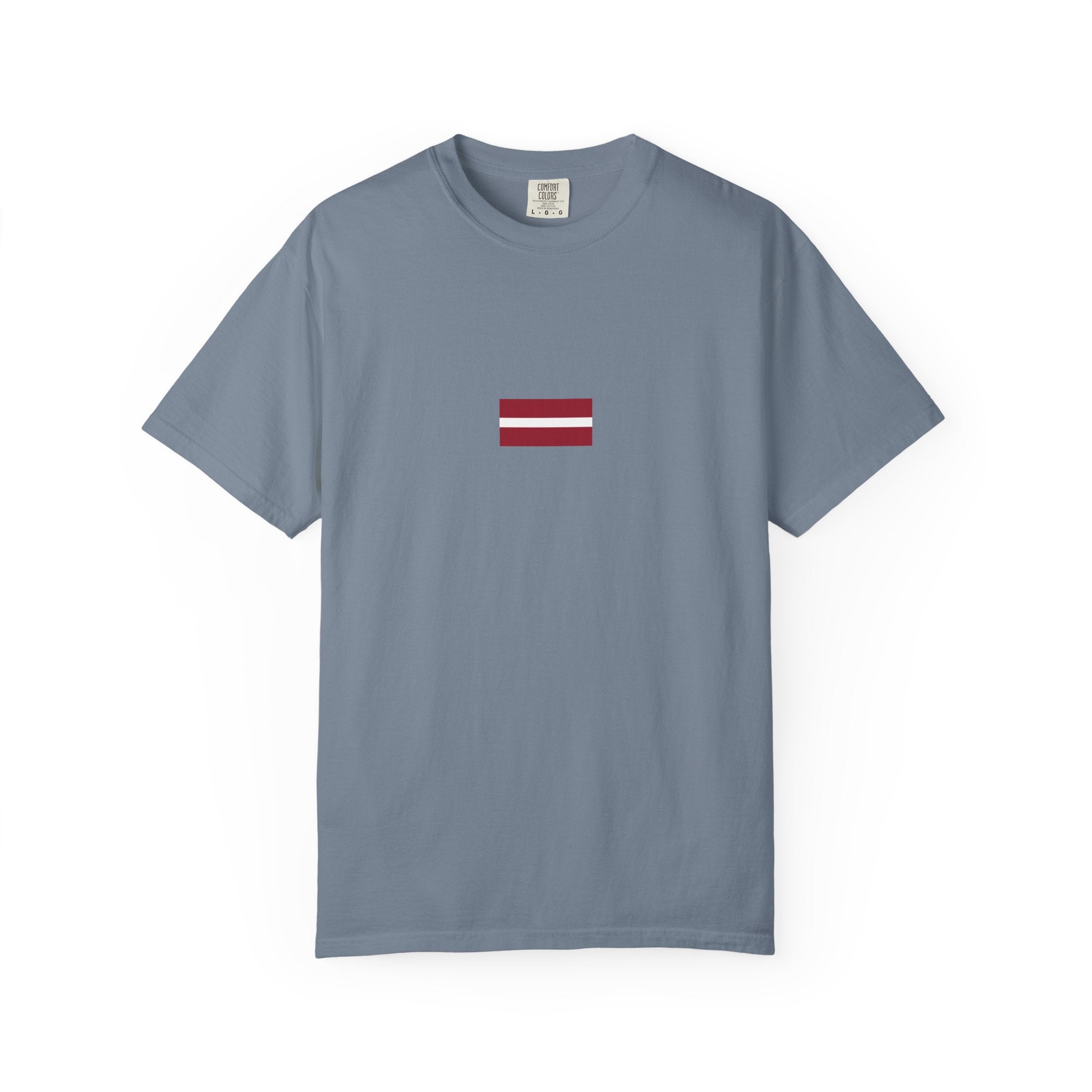 𝗟𝗔𝗧𝗩𝗜𝗔 | 𝗧‑𝗦𝗛𝗜𝗥𝗧 "Minimal Front Flag & Back Map Design" 👕🛒📦✈️🌍🚚✅