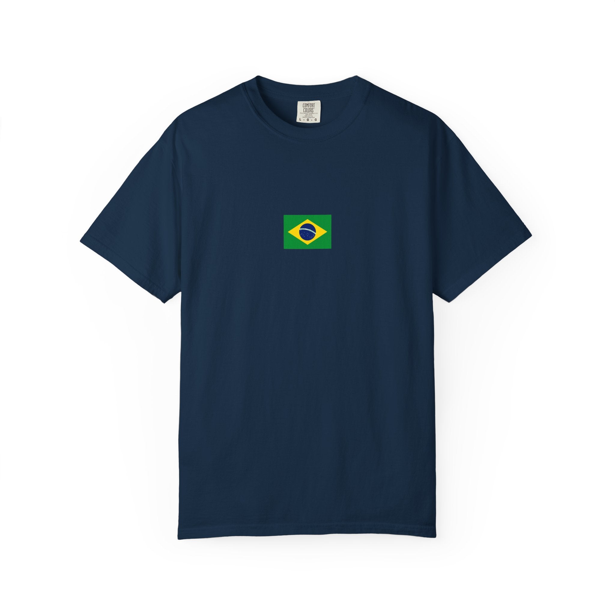 Brazil Flag T-Shirt — Small Front Flag, Back Brazil Map Design