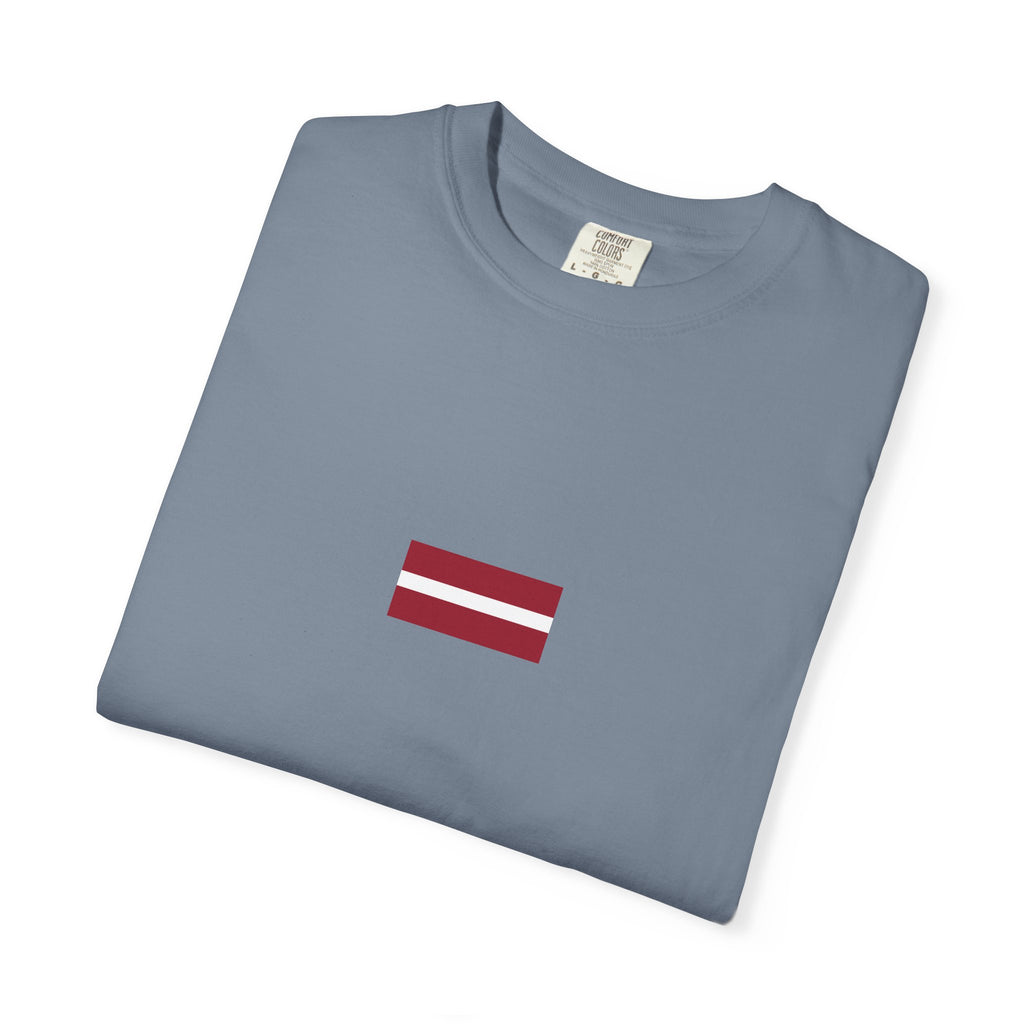 𝗟𝗔𝗧𝗩𝗜𝗔 | 𝗧‑𝗦𝗛𝗜𝗥𝗧 "Minimal Front Flag &amp; Back Map Design" 👕🛒📦✈️🌍🚚✅
