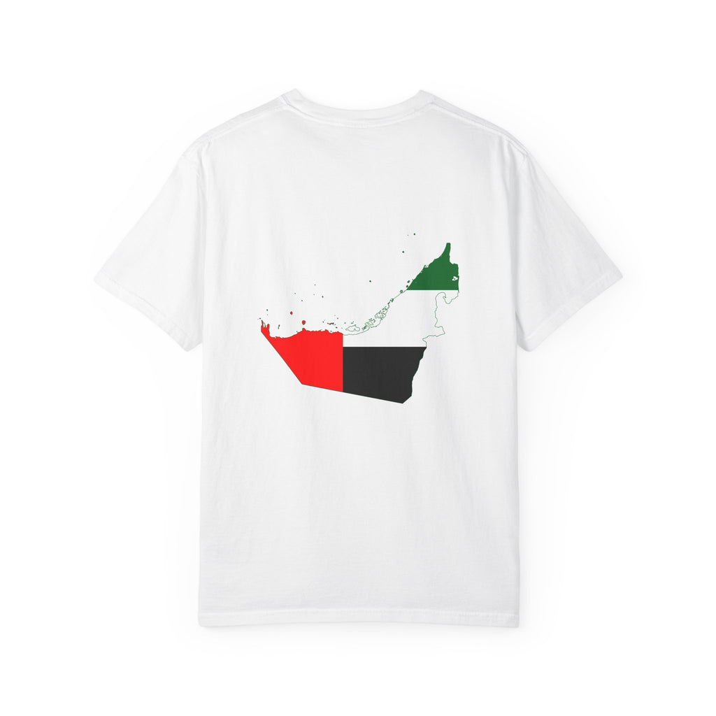 𝗨𝗡𝗜𝗧𝗘𝗗 𝗔𝗥𝗔𝗕 𝗘𝗠𝗜𝗥𝗔𝗧𝗘𝗦 | 𝗧‑𝗦𝗛𝗜𝗥𝗧 "Minimal Front Flag & Back Map Design" 👕🛒📦✈️🌍🚚✅