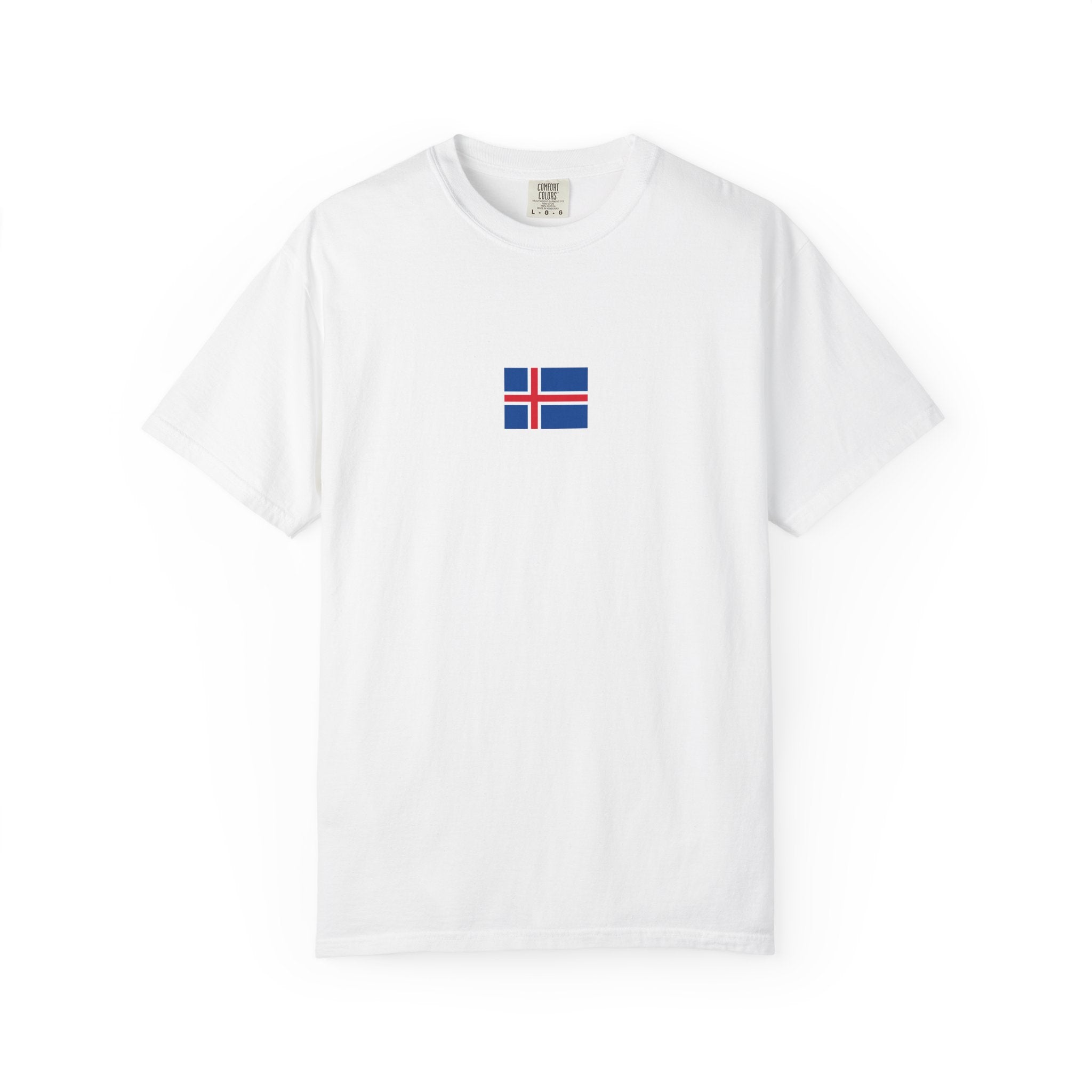 Iceland Flag Map T-Shirt — Small Flag Front, Icelandic Map Back