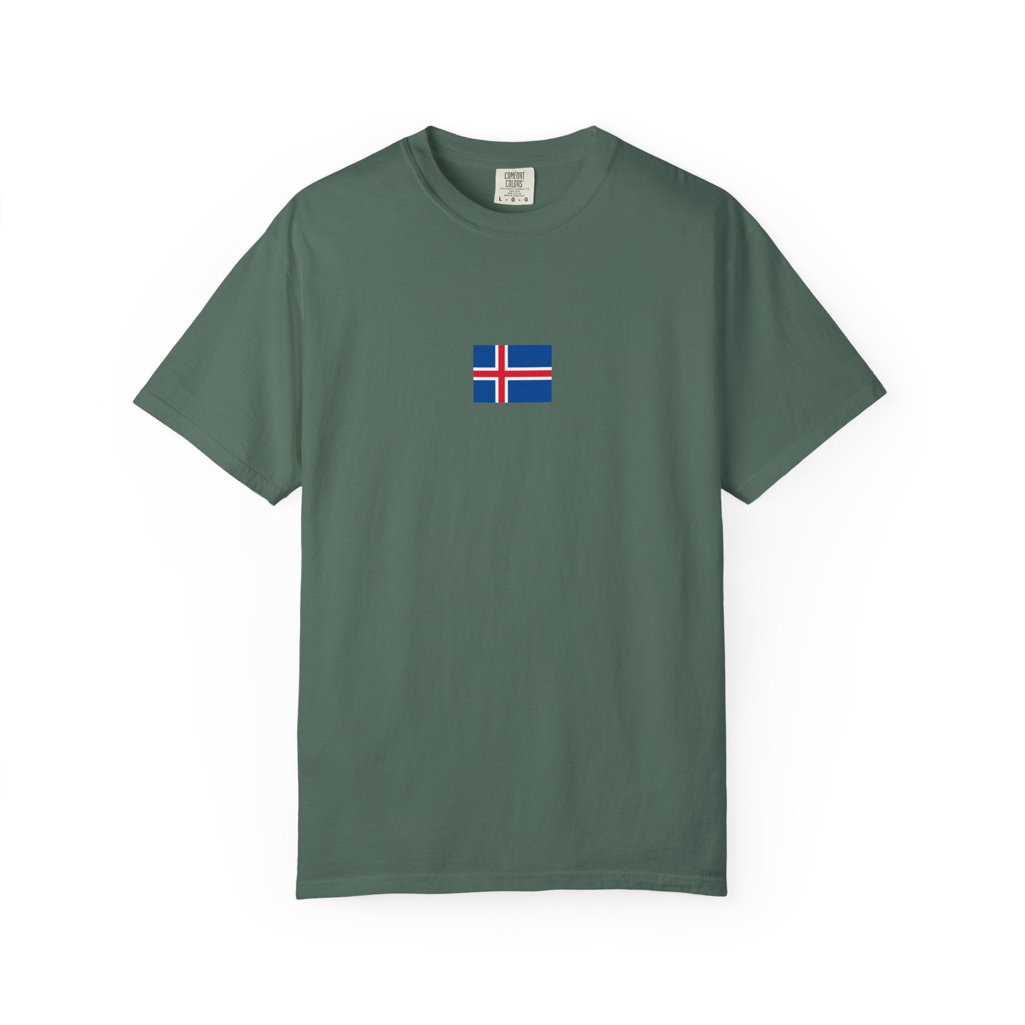 Iceland Flag Map T-Shirt — Small Flag Front, Icelandic Map Back