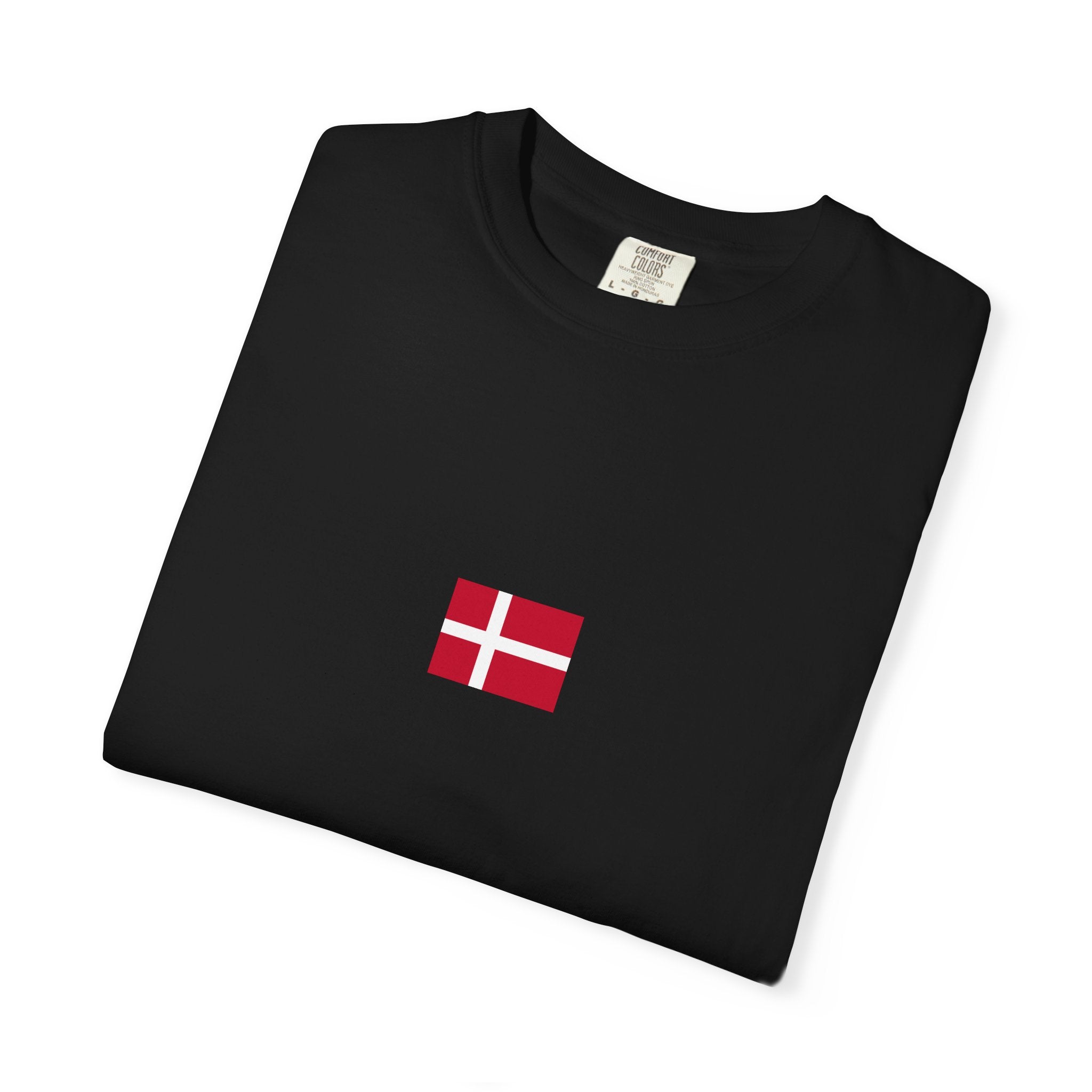 Denmark Flag T‑Shirt — Danish Map & Small Chest Flag Vintage Tee