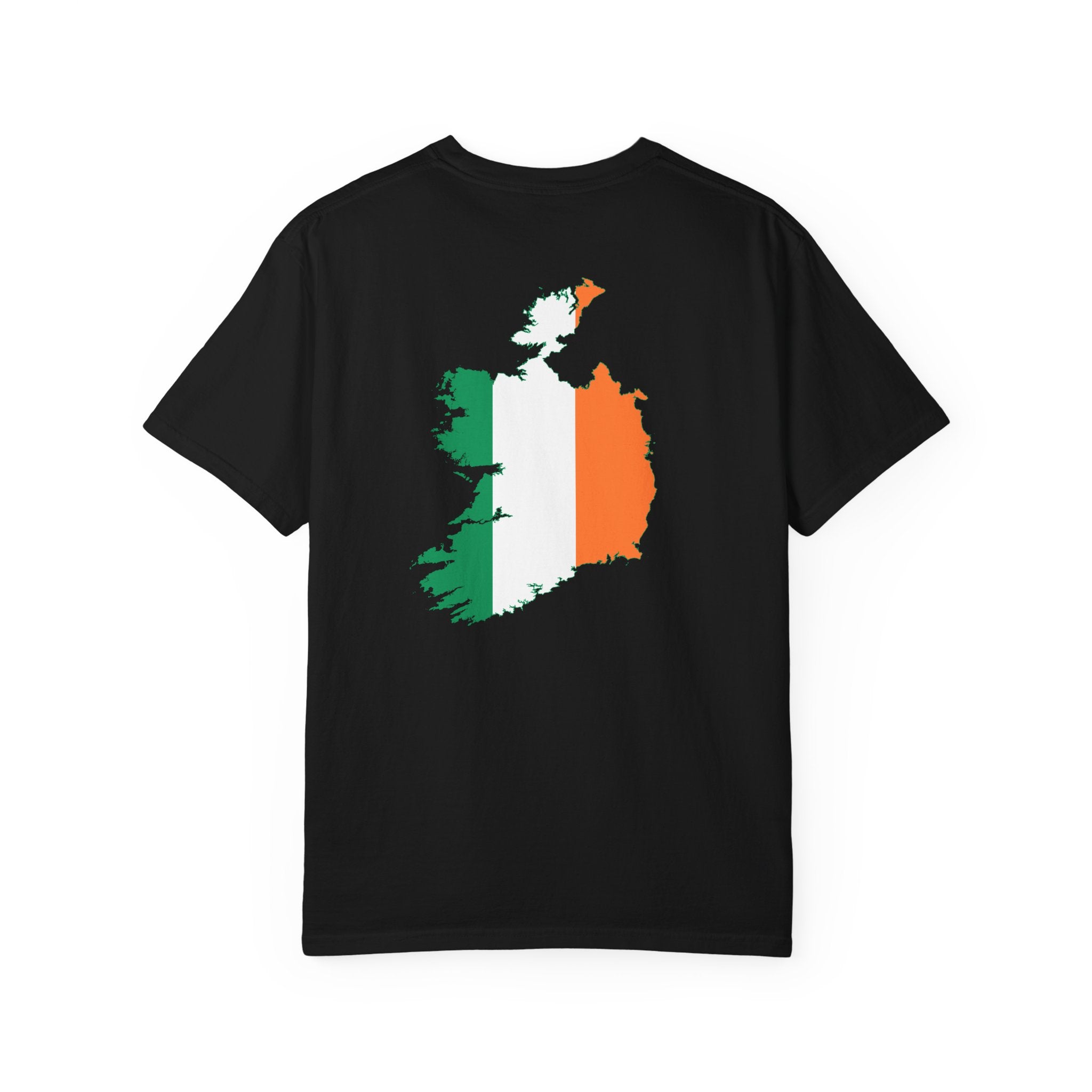 Ireland Flag Map T-Shirt — Irish Tricolor Graphic Tee (Front Mini Flag, Back Map)