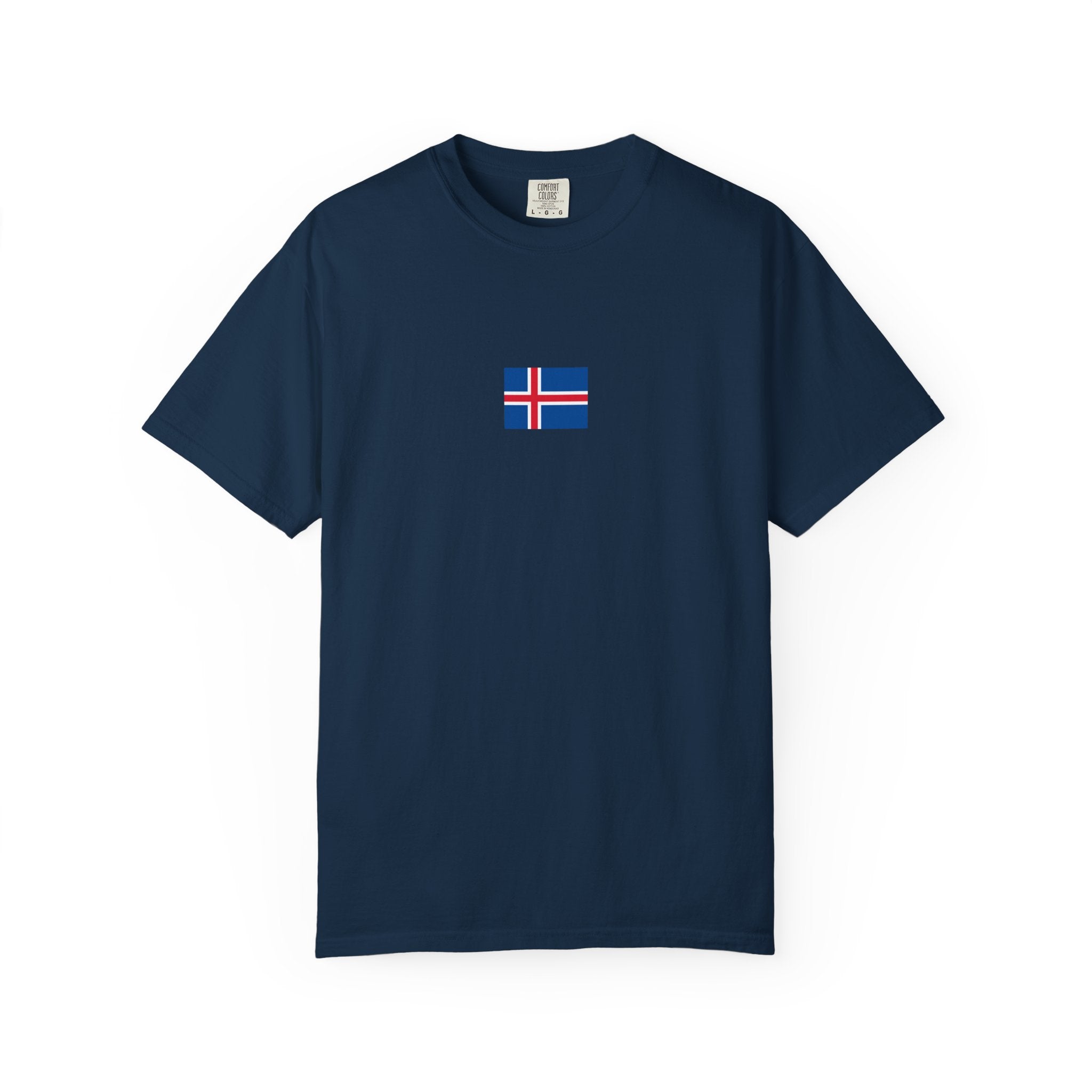 Iceland Flag Map T-Shirt — Small Flag Front, Icelandic Map Back