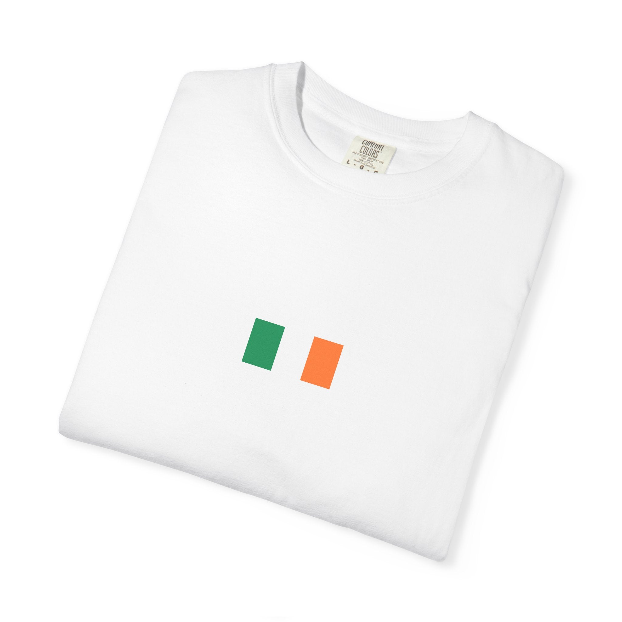 Ireland Flag Map T-Shirt — Irish Tricolor Graphic Tee (Front Mini Flag, Back Map)