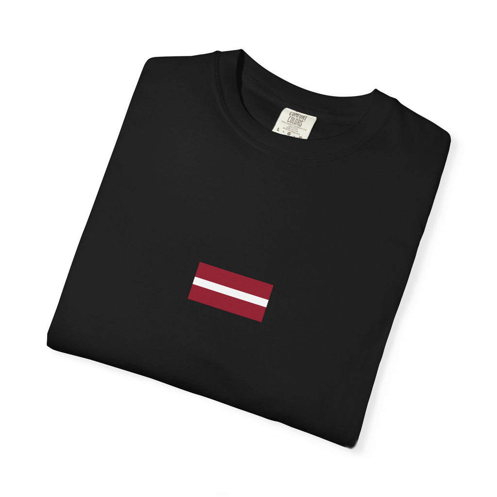 𝗟𝗔𝗧𝗩𝗜𝗔 | 𝗧‑𝗦𝗛𝗜𝗥𝗧 "Minimal Front Flag &amp; Back Map Design" 👕🛒📦✈️🌍🚚✅