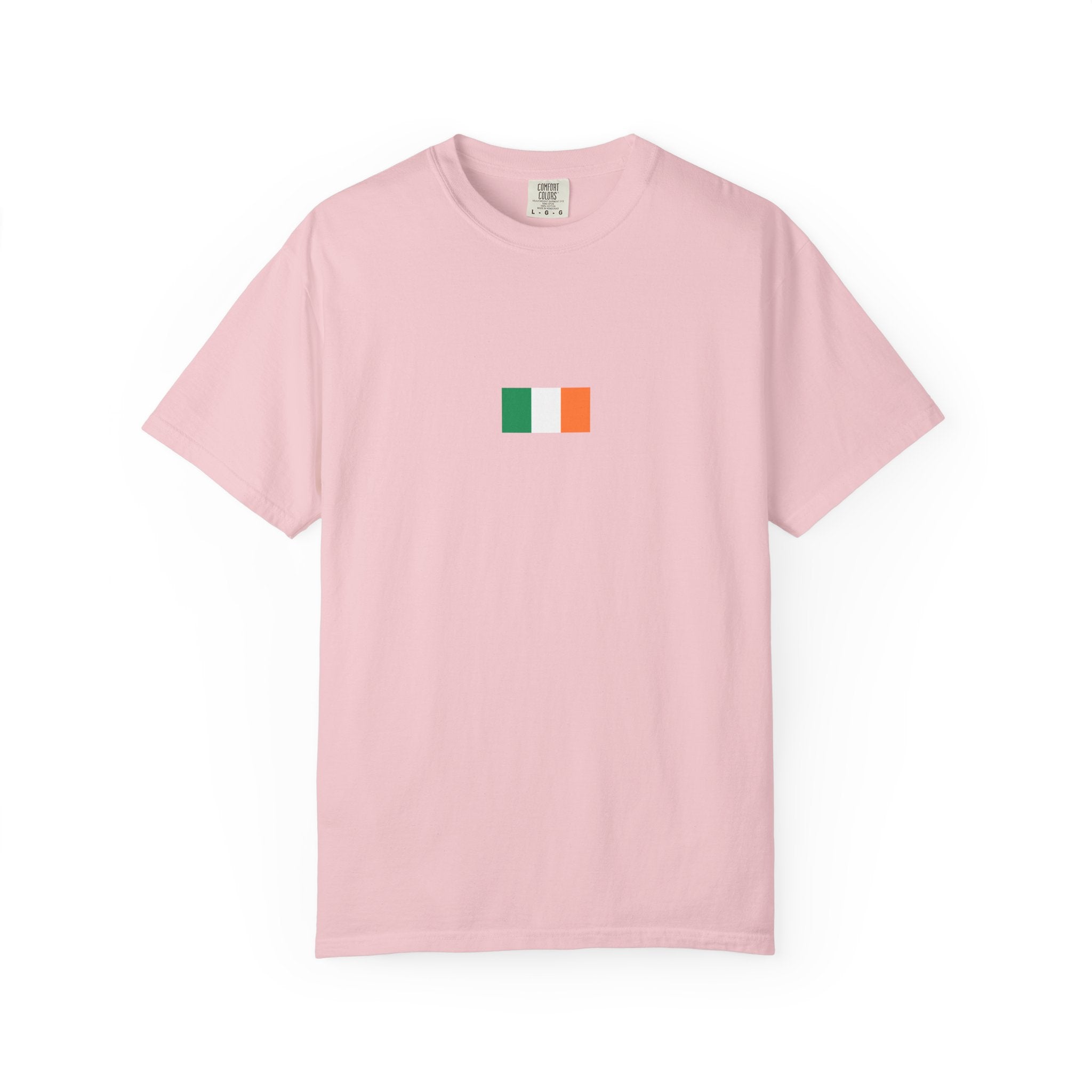 Ireland Flag Map T-Shirt — Irish Tricolor Graphic Tee (Front Mini Flag, Back Map)