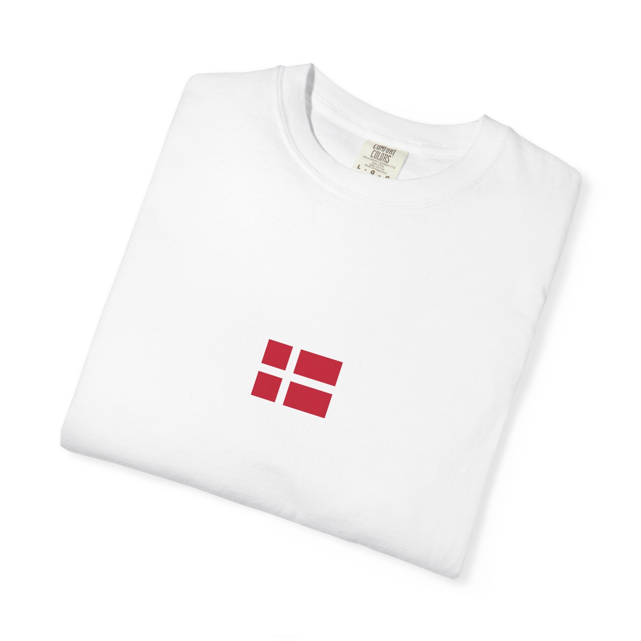 Denmark Flag T‑Shirt — Danish Map & Small Chest Flag Vintage Tee